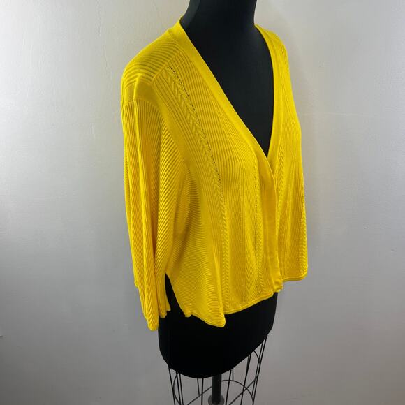 CABI Yellow Cardigan Sweater Cotton Cable Knit Ribbed Button Size S Small - Picture 5 of 9